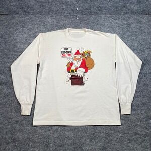 Vintage House of Lloyd Hey Rudolph Call 911 Santa Christmas Long Sleeve Tee L